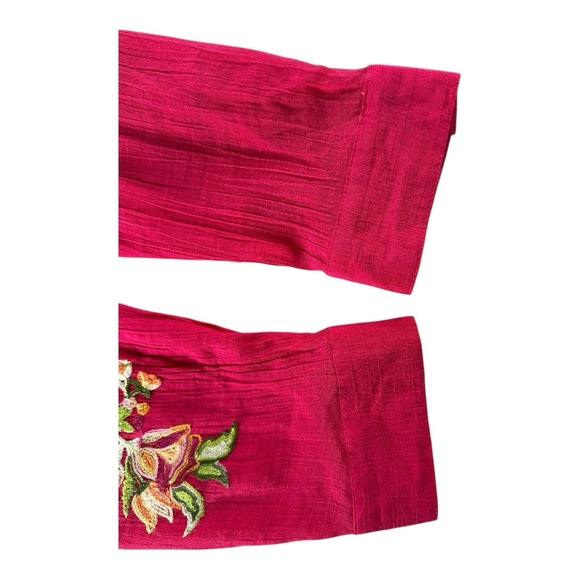 Figueroa & Flower Floral Blouse Pink Embroidered XL Button Roll‎ Tab Sleeve Fig - Picture 5 of 14